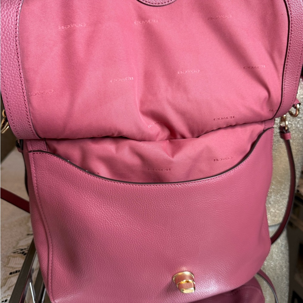 Coach Pink Leather Shoulder Bag with Gold Accents - Picture 11 of 16